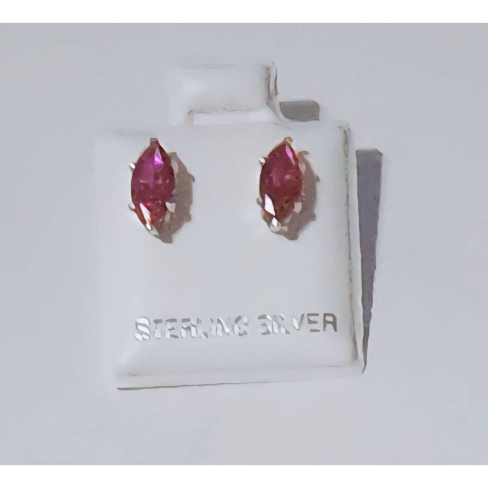 NEW~1 Ct. Marquise Cut Lab Ruby Gemstone Stud Earrings~.925 Sterling Silver
